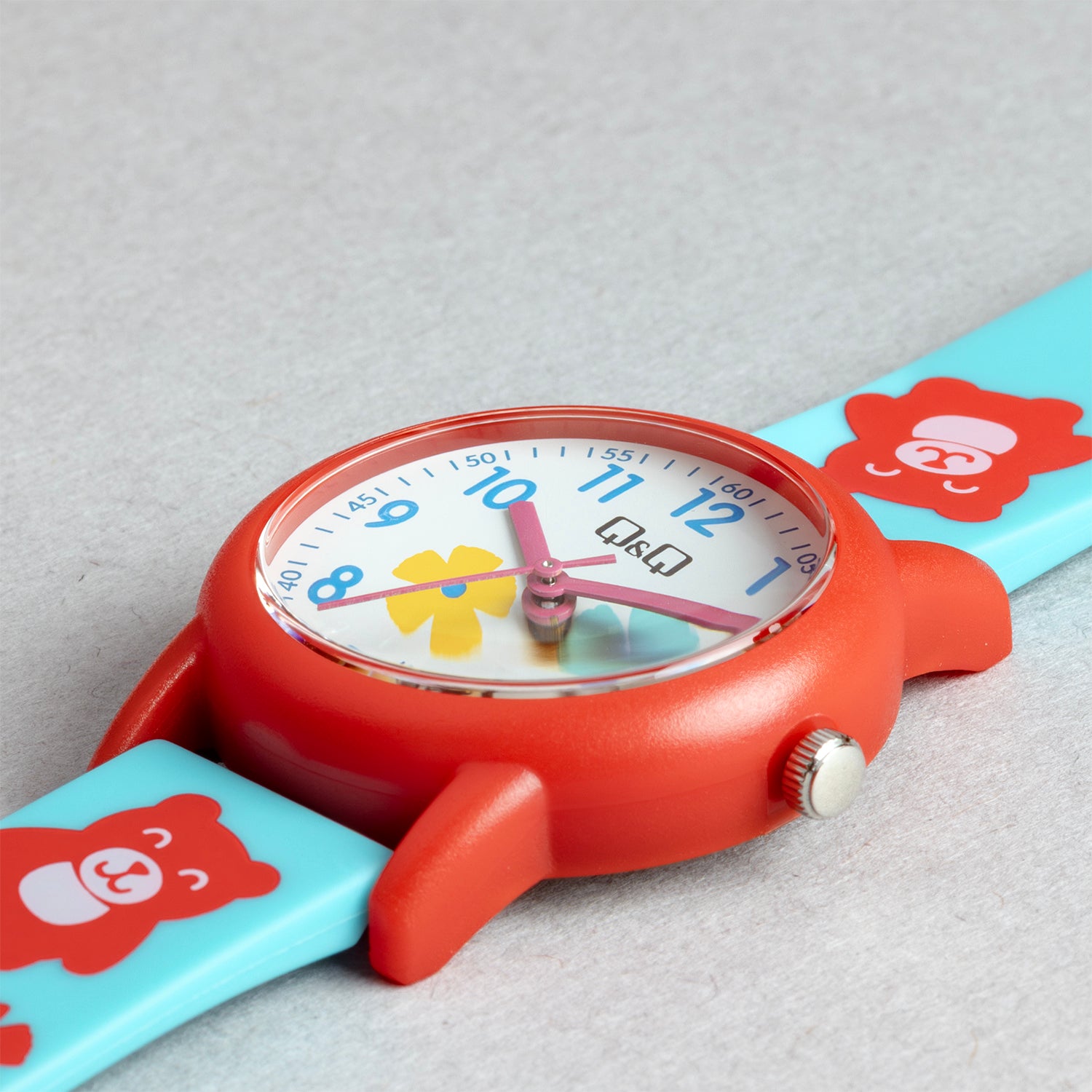 Q&Q QQ V23A-003VY ブルー ホワイト文字盤 アナログ キッズ 腕時計 斜め