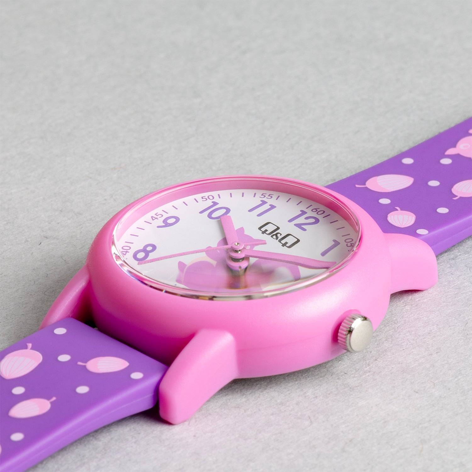 Q&Q QQ V23A-007VY パープル ホワイト文字盤 アナログ キッズ 腕時計 斜め