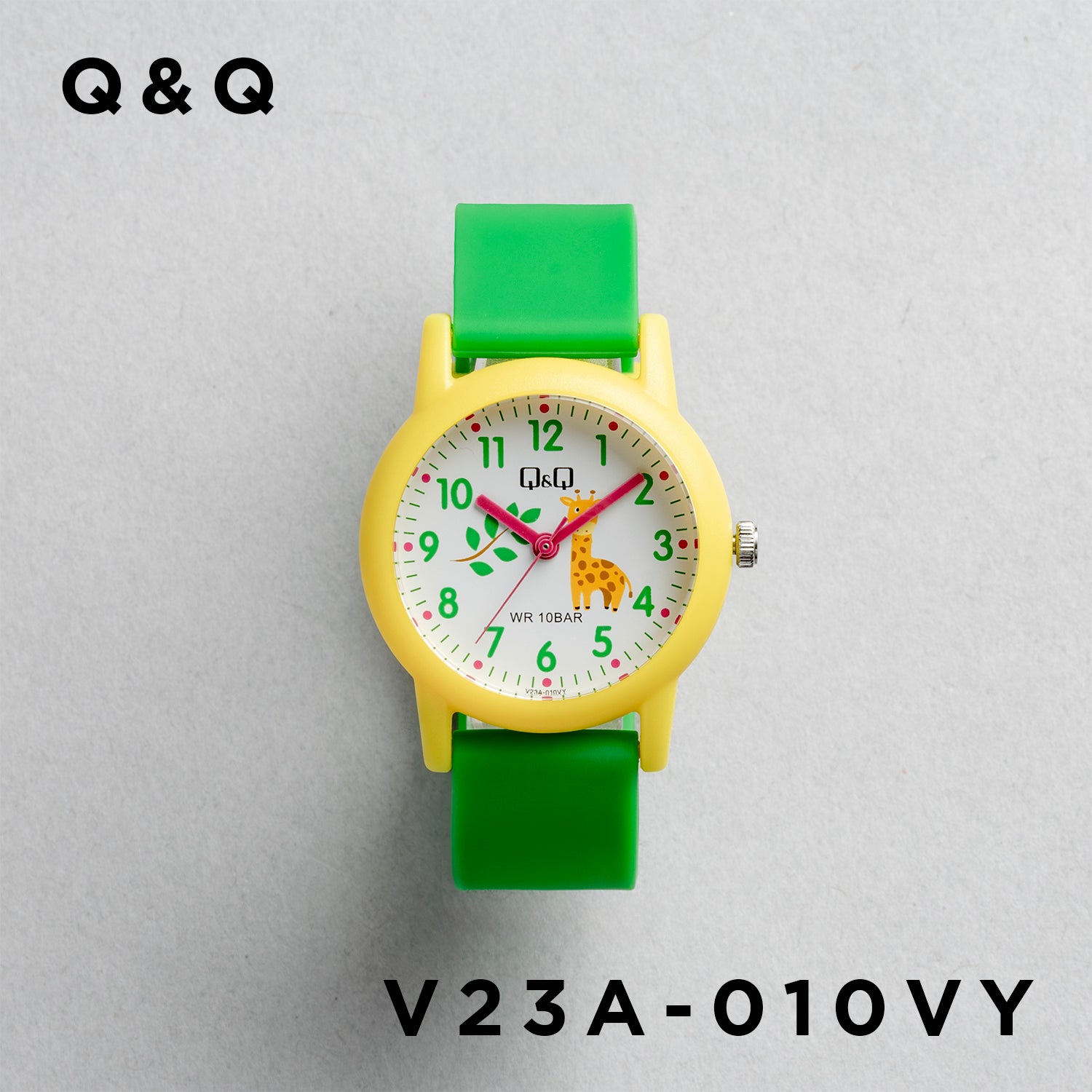 Q&Q QQ V23A-010VY グリーン ホワイト文字盤 アナログ キッズ 腕時計 正面