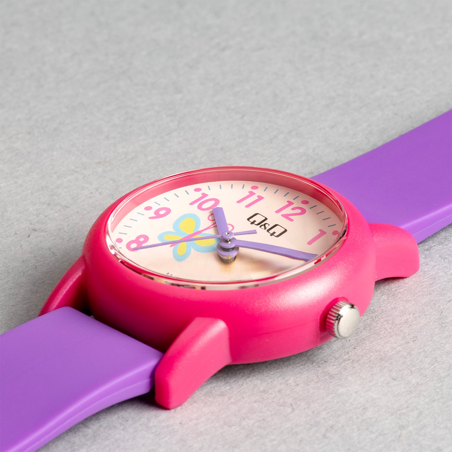 Q&Q QQ V23A-014VY パープル ピンク文字盤 アナログ キッズ 腕時計 斜め