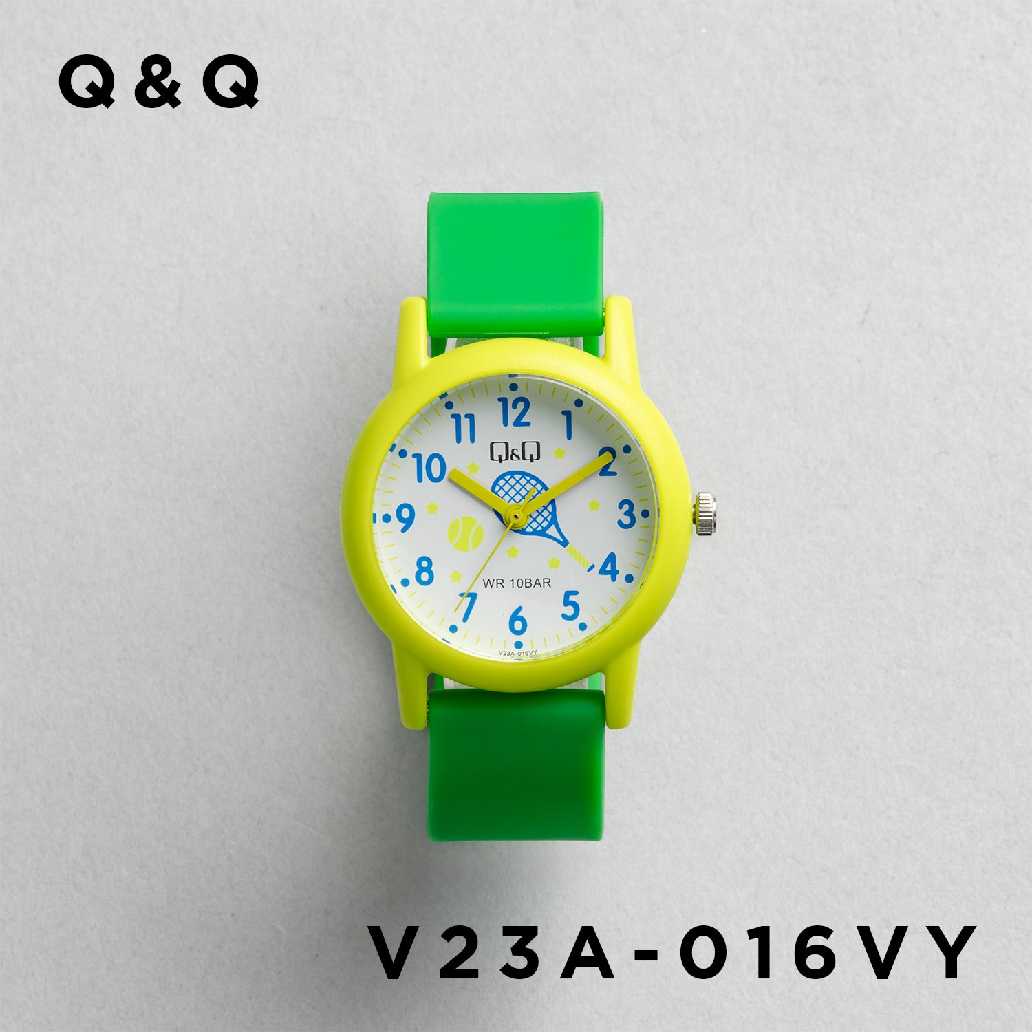 Q&Q QQ V23A-016VY グリーン ホワイト文字盤 アナログ キッズ 腕時計 正面