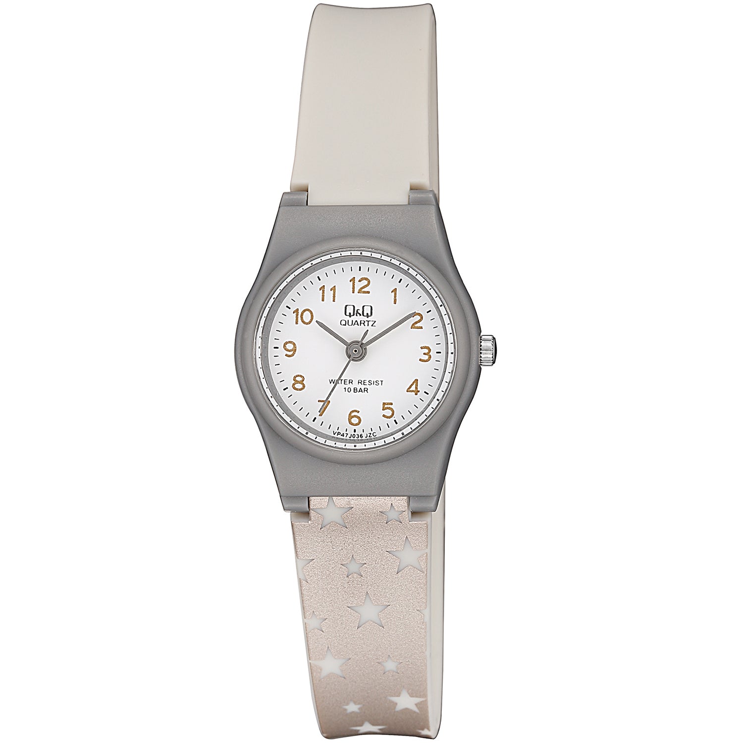 Q&Q QQ VP47J036Y グレー ホワイト文字盤 アナログ レディース 腕時計