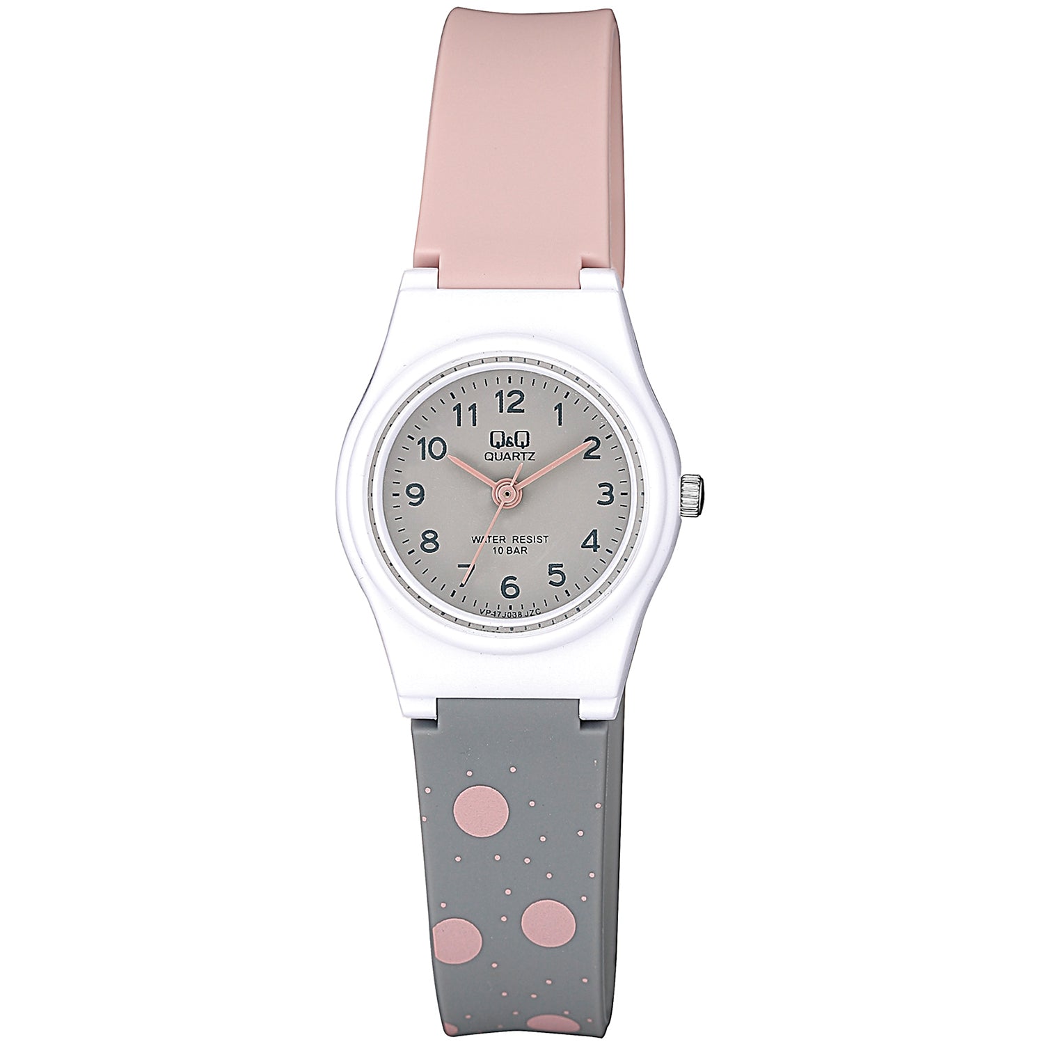 Q&Q QQ VP47J038Y ピンク グレー文字盤 アナログ レディース 腕時計