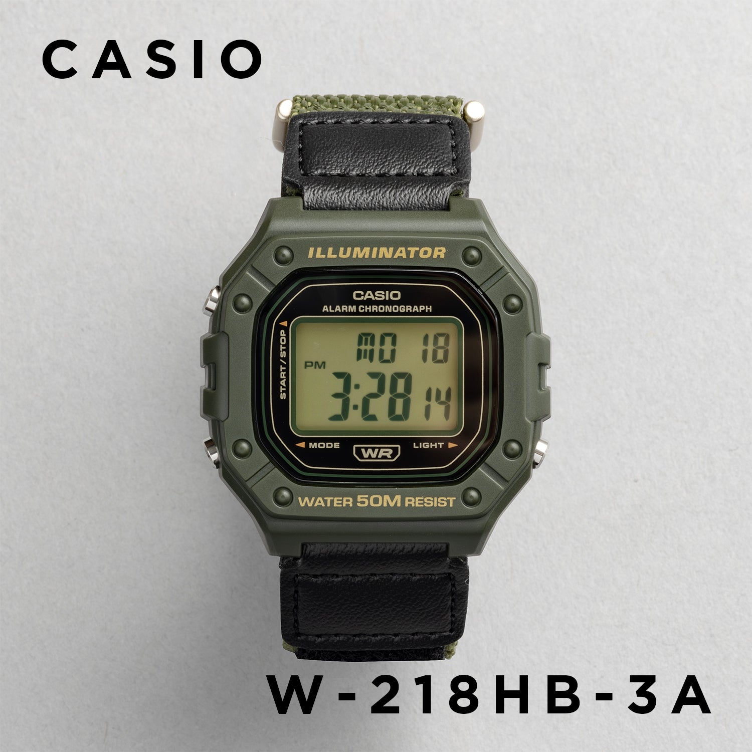 CASIO カシオ W-218HB-3A カーキ ブラック文字盤 デジタル ユニセックス 腕時計