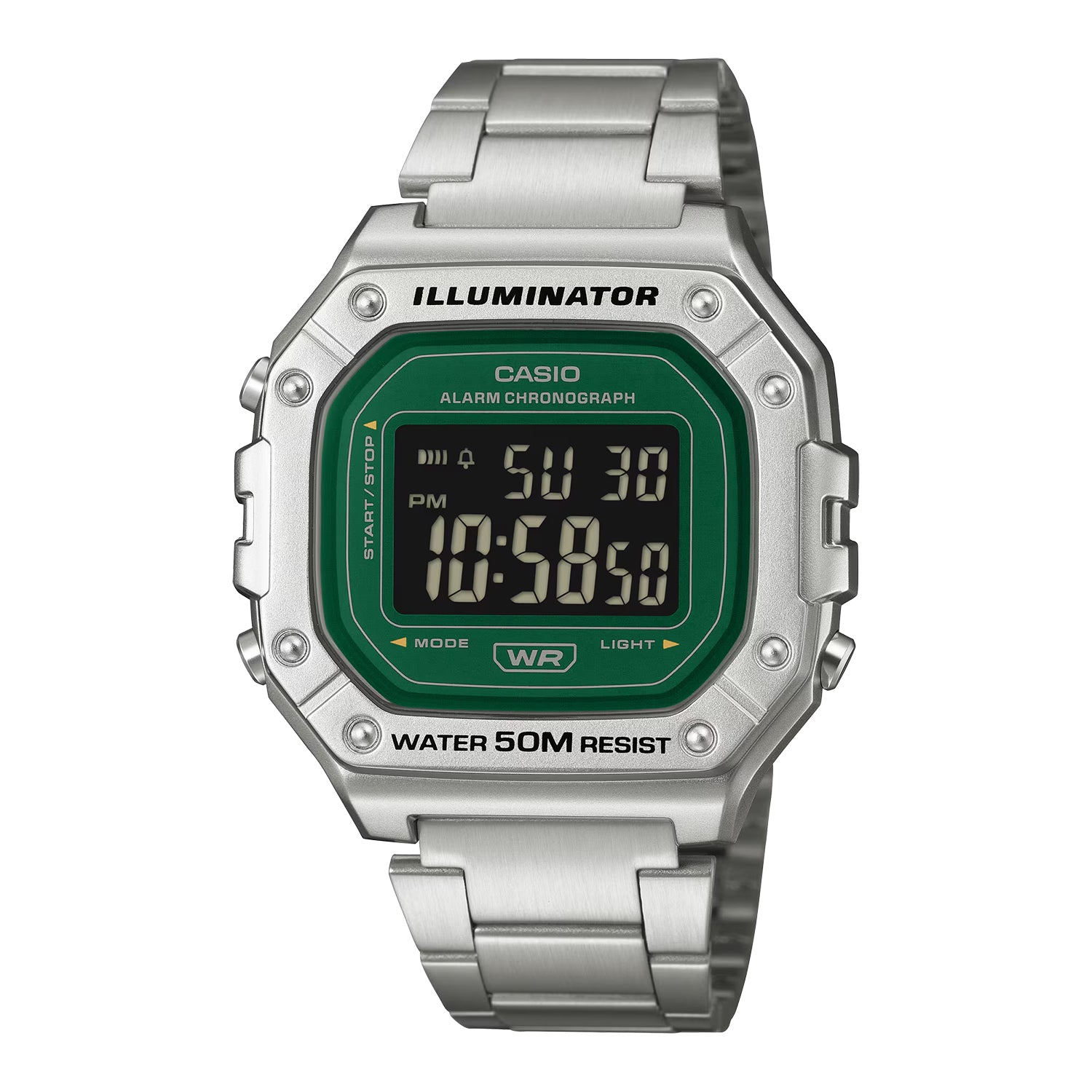 CASIO カシオ W-218HD-3A シルバー グリーン文字盤 デジタル メンズ 腕時計