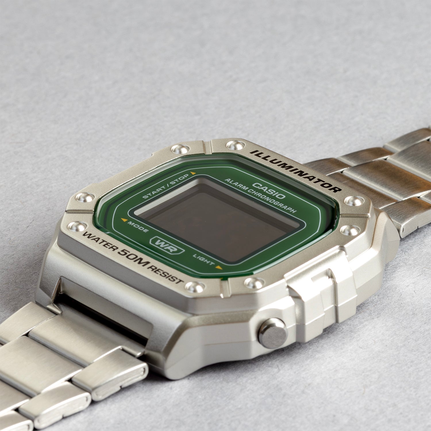 CASIO カシオ W-218HD-3A シルバー グリーン文字盤 デジタル メンズ 腕時計 斜め