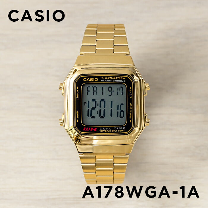 【10年保証】【日本未発売】CASIOSTANDARDカシオスタンダードA178WGA-1A腕時計時計ブランドメンズレディースキッズ子供男の子女の子チープカシオチプカシデジタル日付カレンダーゴールド金ブラック黒海外モデルギフトプレゼント