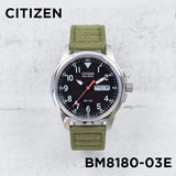 【10年保証】CITIZENシチズンエコドライブチャンドラーBM8180-03E腕時計メンズ逆輸入ミリタリーアナログソーラーカーキブラック黒ナイロンベルト海外モデル
