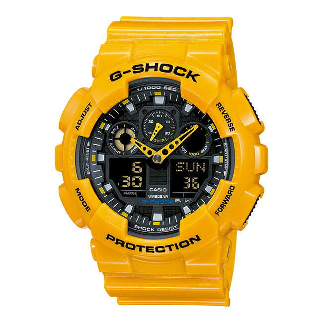 【10年保証】CASIOG-SHOCKカシオGショックGA-100A-9A腕時計時計ブランドメンズキッズ子供男の子アナデジ日付カレンダー防水イエロー黄色ブラック黒ギフトプレゼント