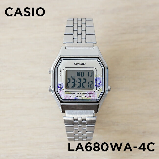 【10年保証】【日本未発売】CASIOカシオスタンダードレディースLA680WA-4C腕時計キッズ子供女の子チープカシオチプカシデジタル日付シルバー花柄海外モデル