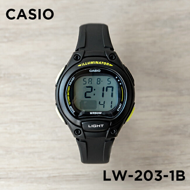 【10年保証】CASIOカシオスタンダードLW-203-1B腕時計時計ブランドレディースキッズ子供女の子チープカシオチプカシデジタル日付カレンダーブラック黒イエローグリーン黄緑ギフトプレゼント