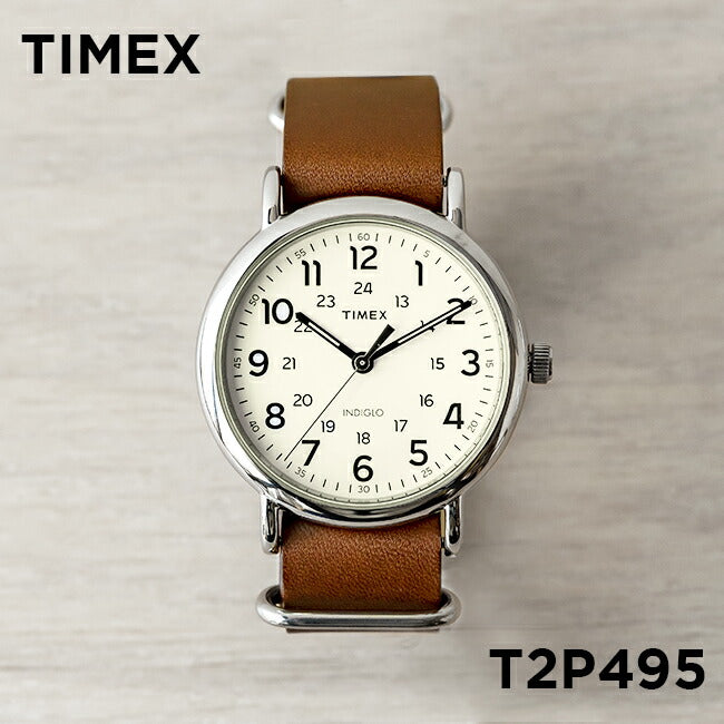 TIMEXWEEKENDERタイメックスウィークエンダー40MMメンズT2P495腕時計時計ブランドレディースミリタリーアナログブラウン茶アイボリーレザー革ベルトギフトプレゼント