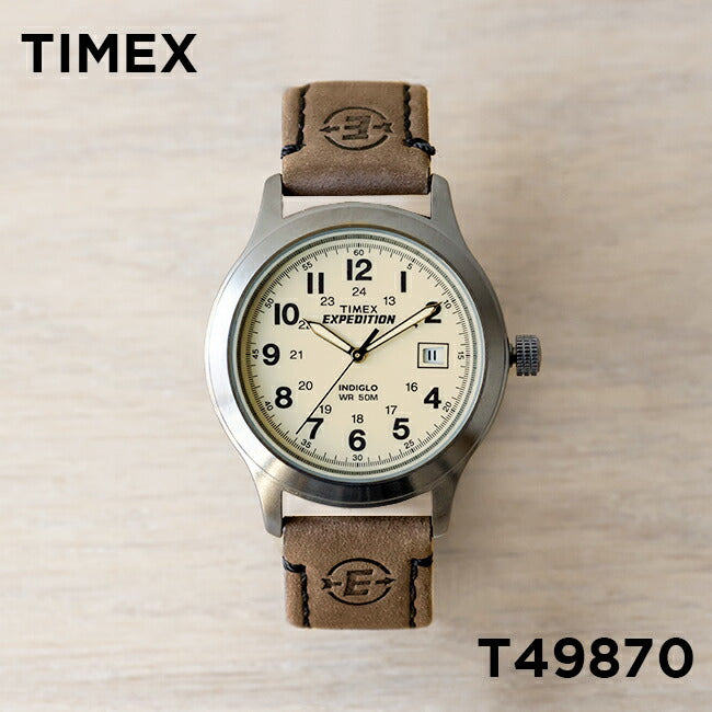 【日本未発売】TIMEXEXPEDITIONタイメックスエクスペディションメタルフィールド39MMT49870腕時計時計ブランドメンズレディースミリタリーアナログシルバーアイボリーレザー革ベルト海外モデルギフトプレゼント