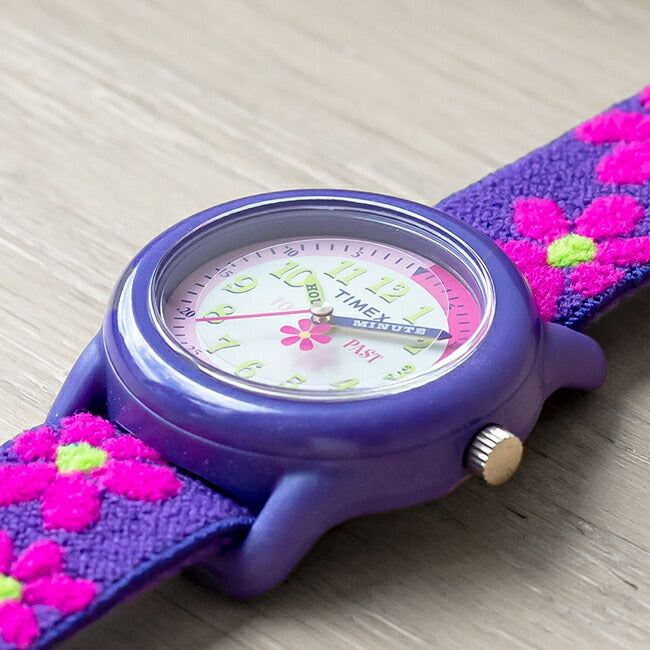 TIMEXKIDSタイメックスキッズアナログ29MMT89022腕時計時計ブランド子供女の子アナログパープル紫ピンクフラワー花ギフトプレゼント