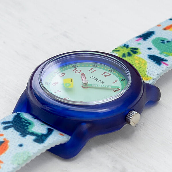 【日本未発売】TIMEXKIDSタイメックスキッズアナログ29MMTW7C77300腕時計時計ブランド子供男の子女の子ブルー青グリーン緑恐竜ナイロンベルト海外モデルギフトプレゼント